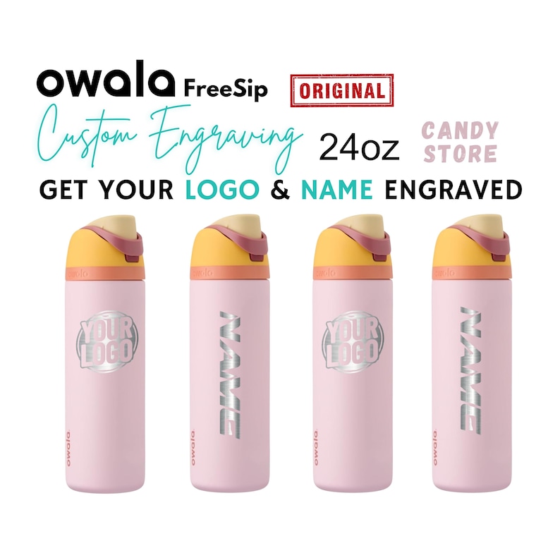 Candy Store Custom Engraved Owala Water Bottle - 24oz Stainless Steel FreeSip | Team Gift Custom Drink Bottle Personalized Name Bottle.