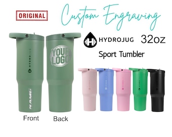 Jarra de agua deportiva personalizada con grabado Hydro Jug de 32 oz / Vaso de acero inoxidable personalizado / Vaso a prueba de fugas con base de goma, para San Valentín, gimnasio, escuela.
