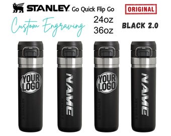 Custom Stanley 24oz Black Water Bottle | Laser Engraved Water Bottle 24oz. and 36oz | Water Bottle Flask with Name or Logo Leakproof