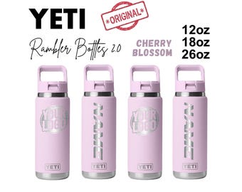 Yeti 2.0 Personalized Cherry Blossom Color Rambler Bottle | Laser Engraved Yeti Name Bottle, Yeti Logo Bottle, Valentine Gift