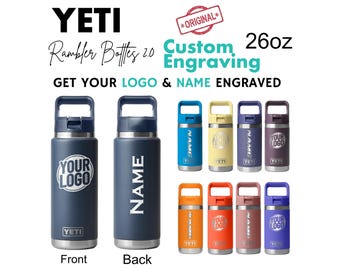 Engrave ANYTHING On YETI Rambler Water Bottle Tumbler w/ Straw Cap 18oz 26oz Custom Name Engraved Logo Personalized Customized Travel Gift