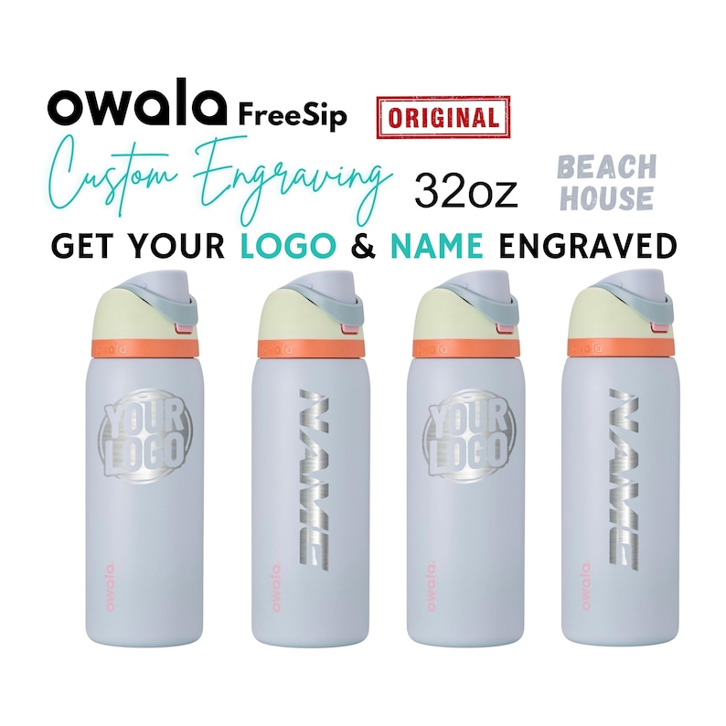 32oz Beach House Owala FreeSip Insulated Water Bottles | Laser Engraved BPA-Free Owala | Personalized Stainless Bottle, Christmas Gift.