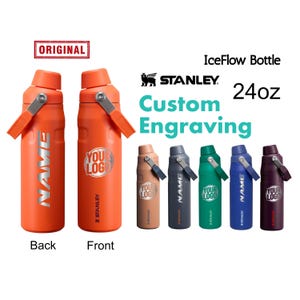 Bouteille Stanley IceFlow de 24 oz personnalisée | Bouteille personnalisée en acier inoxydable avec porte-bouchon | Bouteille gravée au laser avec bec verseur coudé