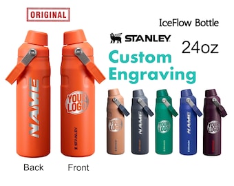 Personalized 24oz Stanley IceFlow Bottle | Personalized Stainless Steel Bottle with cap holder | Laser Engraved Bottle with Angled Spout Lid