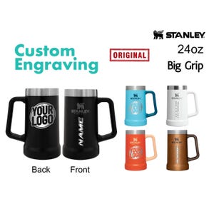24oz Stanley Big Grip Beer Stein Mug | Personalized Heavy Duty Tumbler with Handle | Laser Engraved Insulated Stainless Mug, Valentine Gift