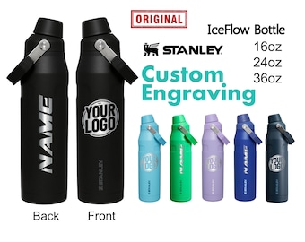 Personalized 24oz Stanley IceFlow Bottle | Personalized Stainless Steel Bottle with cap holder | Laser Engraved Bottle with Angled Spout Lid