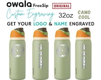 Custom Owala 32oz Camo Cool FreeSip Insulated Water Bottles | FreeSip Water Bottle | Laser Engraved 24 oz Owala with Name or Birth Flower.