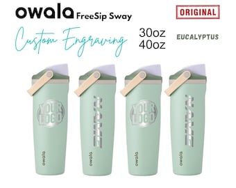 30,40 oz Owala eucalyptus kleur freesip waterflessen, lasergegraveerde owala, fles Owala-naam, fles Owala-logo, gravure smederij