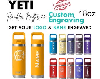 Laat alles graveren op een YETI Rambler waterfles met rietje (530 ml, 790 ml). Personaliseer uw reiscadeau met een naam of logo.