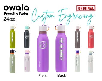 Botella de agua Owala FreeSip Twist personalizada de 24 oz / Botella de acero inoxidable grabada con láser, sin BPA, regalo de San Valentín
