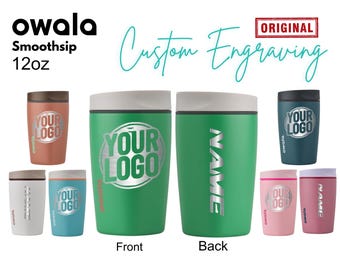 12-uncjowy izolowany kubek do kawy Owala SmoothSip Slider ze stali nierdzewnej | Personalizowany kubek wielokrotnego użytku do mrożonej kawy, kubek termiczny na gorącą kawę, bez BPA