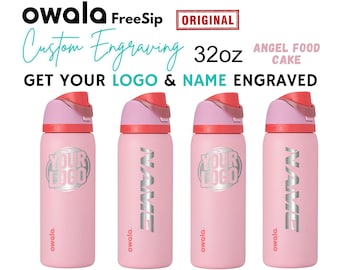 Botellas de agua con aislamiento FreeSip de Owala con forma de pastel de ángel de 32 oz / Botella sin BPA grabada con láser / Botella de acero inoxidable personalizada, regalo de San Valentín.