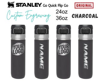 Custom Stanley 24oz Water Bottle Charcoal Engraved Personalized Flask with Name or Logo Leakproof Stainless Steel | Perfect Gift for Him/Her