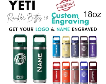 Gepersonaliseerde YETI Rambler 2.0 fles van 530 ml met gravure, YETI Rambler waterfles: lasergegraveerd. Geproduceerd door Cooperates Bottles.