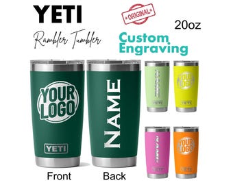 Laser Engraved YETI 20oz Rambler Tumbler, Personalized Custom Name, Business Logo or Team Design, Stainless Steel Insulated Travel Tumbler.