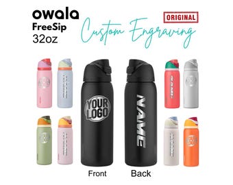 32oz Owala FreeSip Insulated Water Bottles | Laser Engraved BPA-Free Bottle | Personalized Stainless Steel Bottle with Straw for Sports.