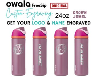 Botella de agua personalizada Owala Crown Jewel de 24 oz - Acero inoxidable FreeSip / Regalo de equipo Botella de bebida personalizada Vaso de pino personalizado