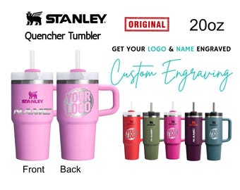 Vaso Stanley Quencher de 20 oz personalizado / Vaso grabado con láser con tapa y pajita / Vaso de acero inoxidable / Vaso con aislamiento de doble pared.