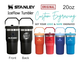 Vaso Stanley IceFlow de acero inoxidable de 20 oz personalizado / Botella de acero inoxidable con pajita abatible / Vaso grabado con láser, regalo para el Día de la Madre