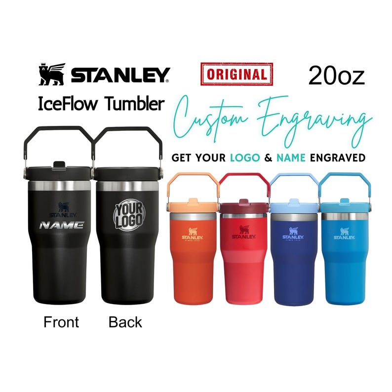 20oz Stanley Ice Flow Flip Straw Bottle | Personalized Stainless Steel Tumbler | Laser Engraved Travel Cup | Gift for Friend, School Bottle