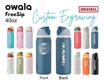Botellas de agua aisladas FreeSip personalizadas Owala de 40 oz / Botella de acero inoxidable con pajita / Botella personalizada grabada con láser para la escuela.