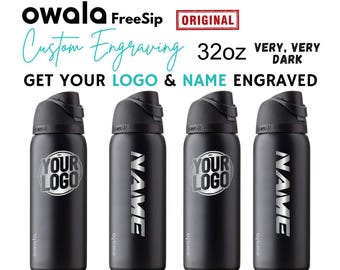 32oz Very Dark Personalized Owala FreeSip Bottle Custom Laser Engraved Water Bottle, Gift for Him or Her, Insulated Stainless Steel Tumbler
