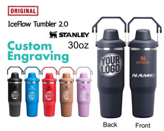 Botella de acero inoxidable Stanley Ice Flow 2.0 de 30 oz con pajita y grabado láser, ideal para el gimnasio.