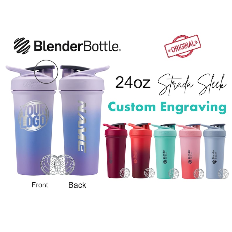 Engrave ANYTHING On Blender Bottle Strada Protein Shaker Cup 24oz Custom Text Name Laser Engraved Logo Personalized Customized Gym Gift