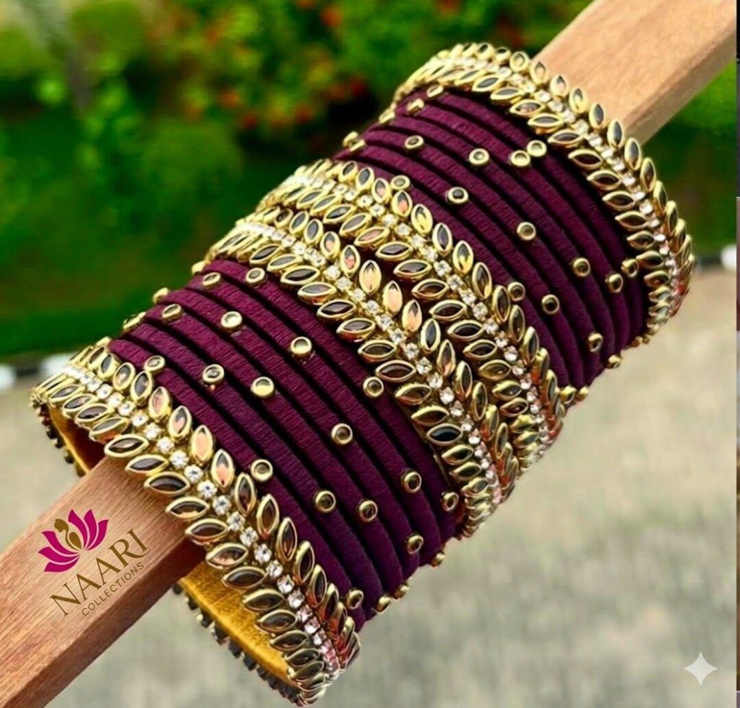 Silk Thread Bangles Set | Stone Embellished Traditional Bridal Wear - Etsy
