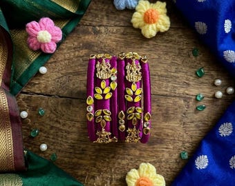 Magenta Silk Thread Bangles Set | Temple Style Designer Festive Bridal Jewelry