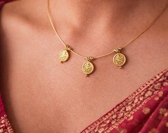 Lakshmi Coin Choker Necklace | Traditional Indian Temple Style Gold Tone Jewelry