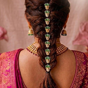 Traditional Indian Hair Pin 6-inch Red Metal for Women Weddings & Celebrations Aakarshana Jewels Hair Pin - Traditional, Indian, 6-inch  main image 2