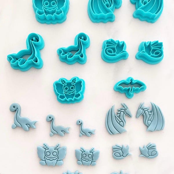 Moldes de arcilla con forma de criaturas fantásticas / Dragón / Lago Ness / Polilla / Criptozoos
