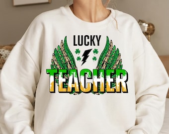 Camiseta para profesores del Día de San Patricio, camiseta con gráfico de trébol con bandera irlandesa, regalo para profesores de la escuela con trébol de la suerte, camiseta verde y dorada del 17 de marzo