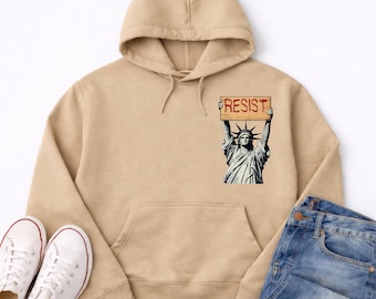 Camiseta "Resistir la Estatua de la Libertad", sudadera con capucha de protesta política, camiseta gráfica de activista feminista, ropa con declaración patriótica de libertad