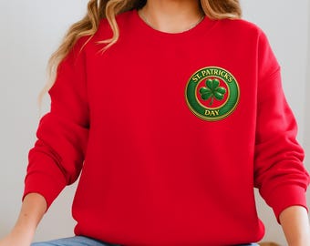 Camiseta del Día de San Patricio con emblema de trébol verde y dorado, diseño de insignia redonda irlandesa, sudadera con capucha del Día de San Patricio