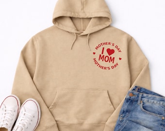 Camiseta "Amo a Mamá", camiseta familiar a juego para el Día de la Madre, sudadera con capucha con corazón rojo para mamá, regalo para mamá de parte de los niños.