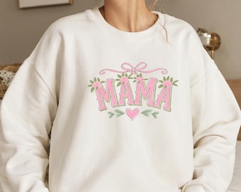 Camisa floral con lazo rosa para mamá, sudadera con capucha vintage con rosas para mamá, camiseta gráfica estilo cottagecore para el Día de la Madre, un bonito regalo para mamá.