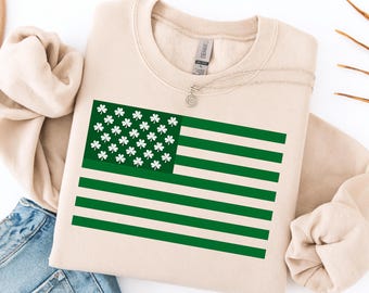 Camiseta con la bandera estadounidense del Día de San Patricio, diseño de trébol verde de EE. UU., sudadera con capucha con estampado festivo irlandés