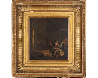 18th-Century Dutch Tavern Scene – Original Oil on Panel – Antique Painting, Circa 1750, Dutch School