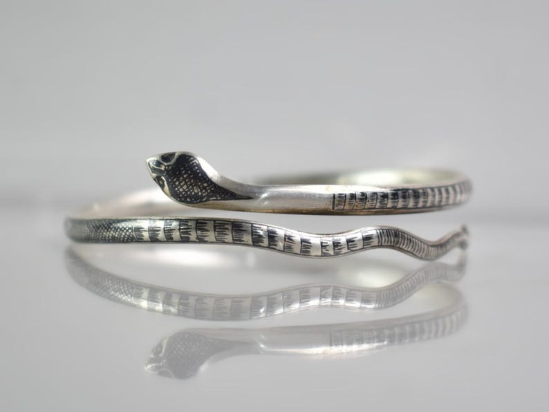 Niello Snake Bracelet – Antique Hallmarked Silver Serpent Bangle (1920s) 2.5in (6.4cm) image 1