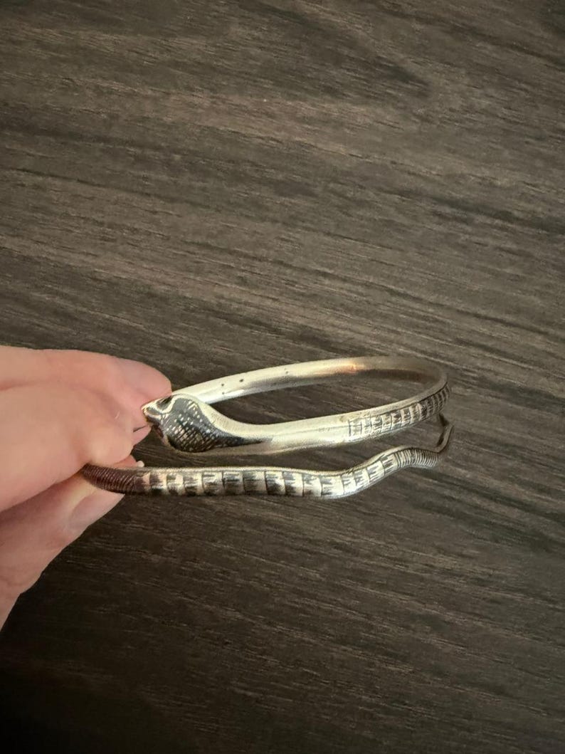 Niello Snake Bracelet – Antique Hallmarked Silver Serpent Bangle (1920s) 2.5in (6.4cm) image 11