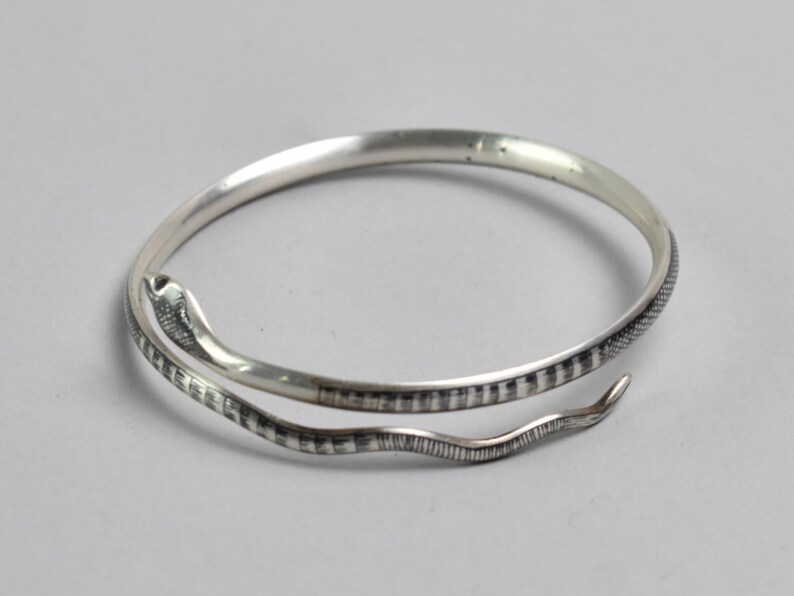 Niello Snake Bracelet – Antique Hallmarked Silver Serpent Bangle (1920s) 2.5in (6.4cm) image 6