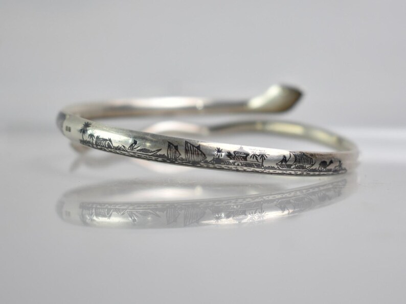 Niello Snake Bracelet – Antique Hallmarked Silver Serpent Bangle (1920s) 2.5in (6.4cm) image 4
