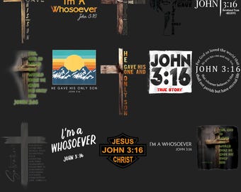 John 3:16 PNG Bundle 38, Mens Christian Easter PNG, Rugged Cross Design, Bible Verse Religious Sublimation Download