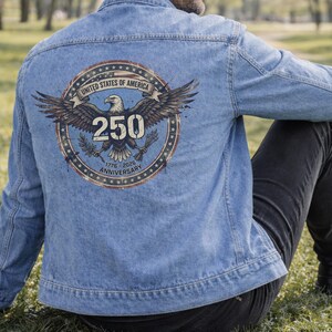 Usa Denim Jacket Men and Women Unisex Fit Jean Outerwear Back Print Eagle Design Bald Bird American Apparel Anniversary 250th Birthday image 13