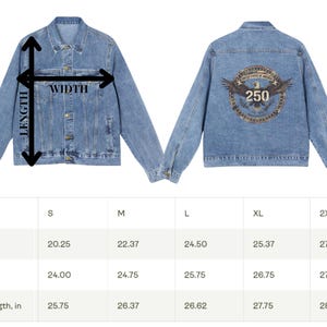 Patriotic 250 Anniversary USA Denim Jacket For Men and Women Unisex Fit Back Print USA Bald Eagle Distressed Grunge Style USA 250th Birthday