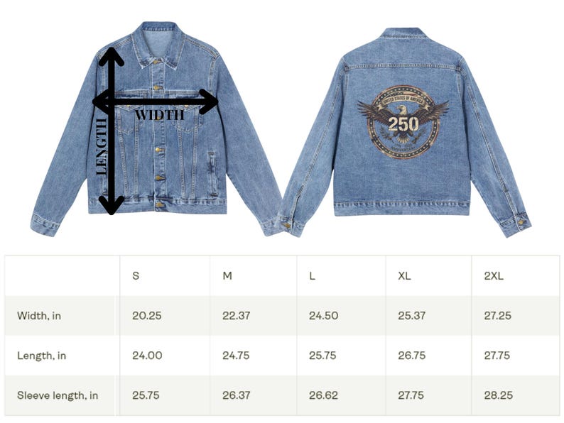 Usa Denim Jacket Men and Women Unisex Fit Jean Outerwear Back Print Eagle Design Bald Bird American Apparel Anniversary 250th Birthday image 19
