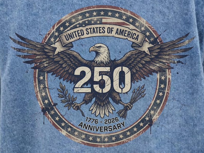 Bald Eagle Design Denim Jacket Medium Wash Jean Outerwear Men Women Unisex Fit Button Front Style Patriotic USA 250th Anniversary Birthday Apparel Casual Fashion Statement Back Print Eagle Graphics American Heritage Commemorative Jacket
