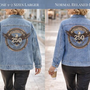 Usa Denim Jacket Men and Women Unisex Fit Jean Outerwear Back Print Eagle Design Bald Bird American Apparel Anniversary 250th Birthday image 6